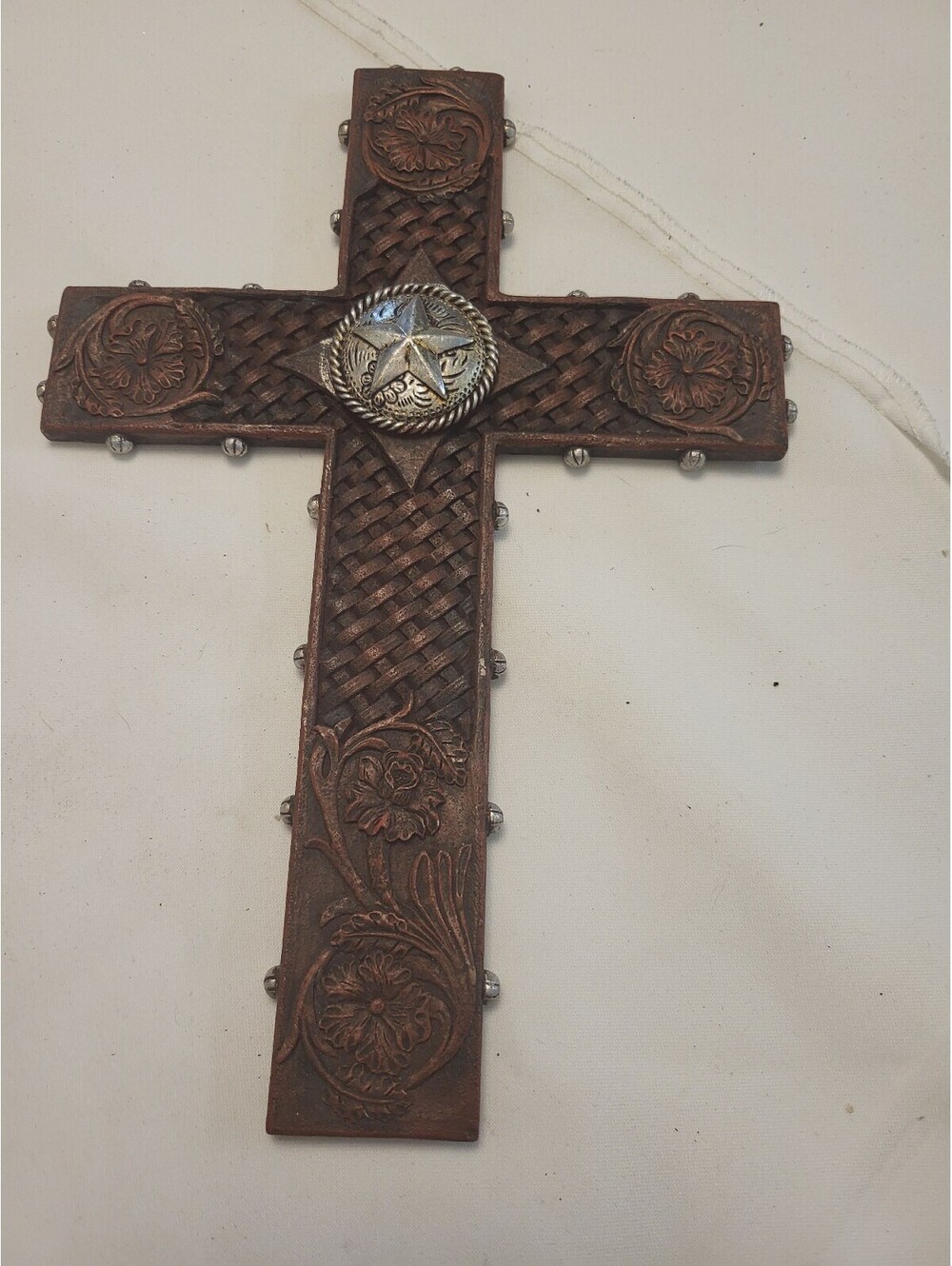 Decorative  Western themed 11.5x8" Cross with Metal Star Accent
